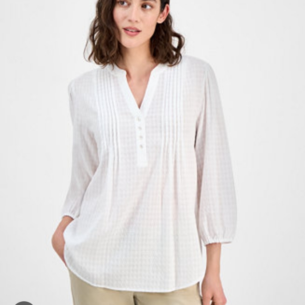 -Cynthia Rowley White Bib Collar Tunic Blouse 100% Linen